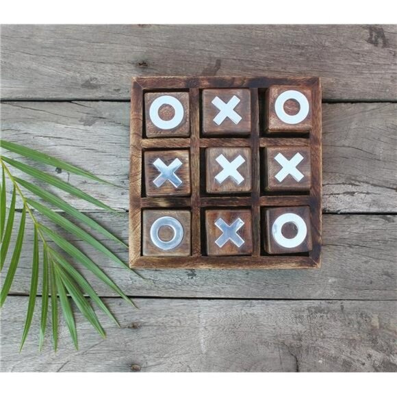 Wooden Tic Tac Toe Game Burnt Wood Tabletop Decor Indoor Outdoor Family Gift - Picture 4 of 6